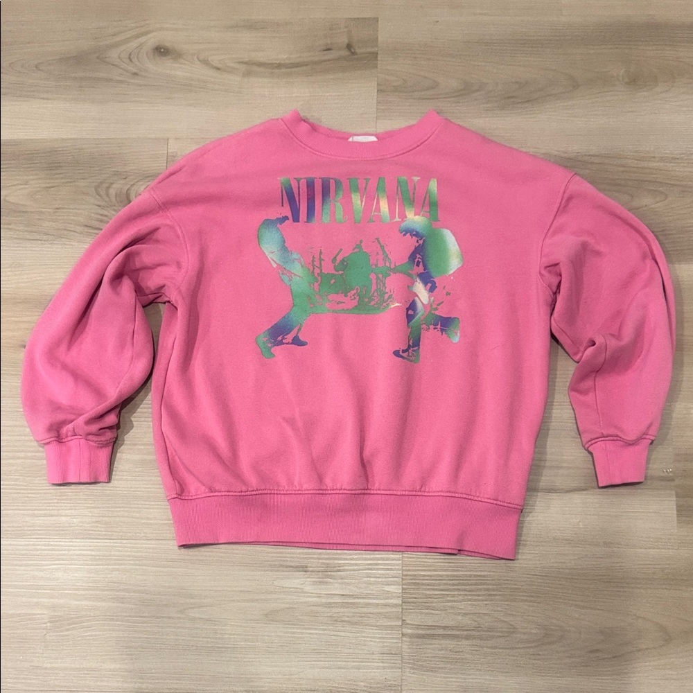 H&M girls 12/14 NIRVANA Pink Graphic Teen Girl's Crew Neck Sweater